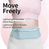 A woman wearing a light blue waist pack and white leggings demonstrates movement.