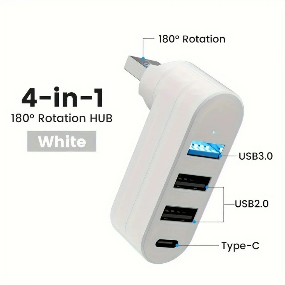 180° Rotating USB-C & USB-A Hub with 3-Port Expansion
