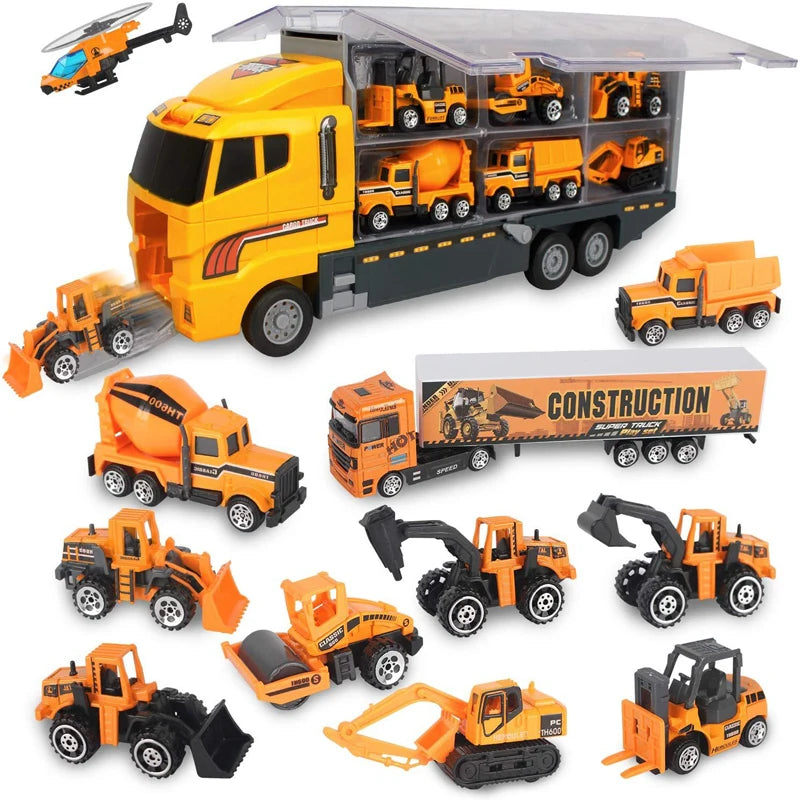 Set de 10 Vehículos de Construcción con Camión Almacenador