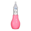 A pink gentle baby nasal aspirator with a clear silicone tip.