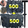 A collection of 500 nylon push-pin cable tie fasteners and 500 individual push pins for auto panel repair.