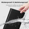 A hand is shown interacting with a black, waterproof bubble mailer, demonstrating its moistureproof sealing capability.