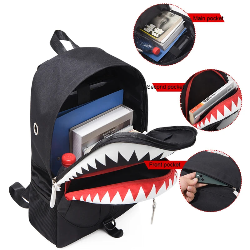 Shark Luminous USB Backpack with Anti-Theft Design