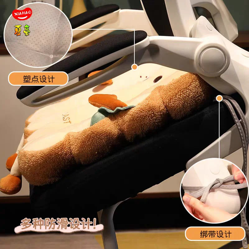 Cartoon Toast-Shaped Seat & Back Cushion – Washable Anti-Fatigue Support Pillow