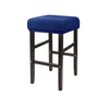 A navy blue stretchy jacquard bar stool slipcover with an elastic edge.