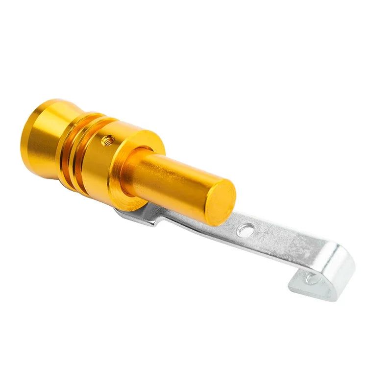 A brass exhaust turbine whistle with a silver mounting clip.