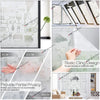 Various rolls of frosted stripe window film demonstrating partial privacy applications and installation methods