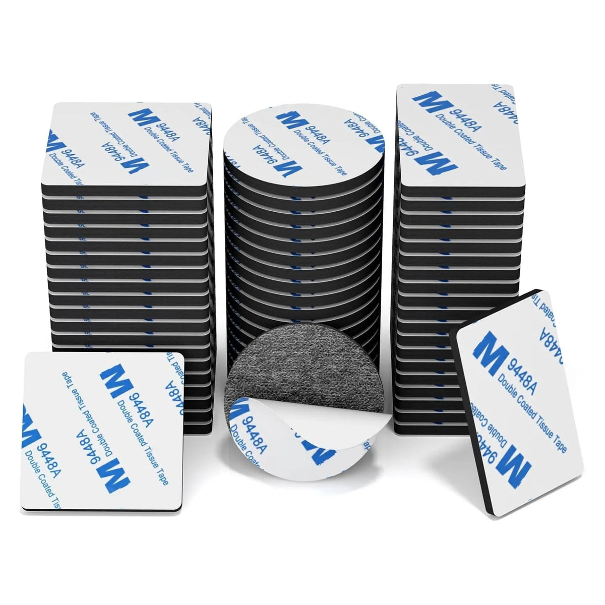 Stacks of white double-sided mounting foam tape rolls and a single roll on a white background.