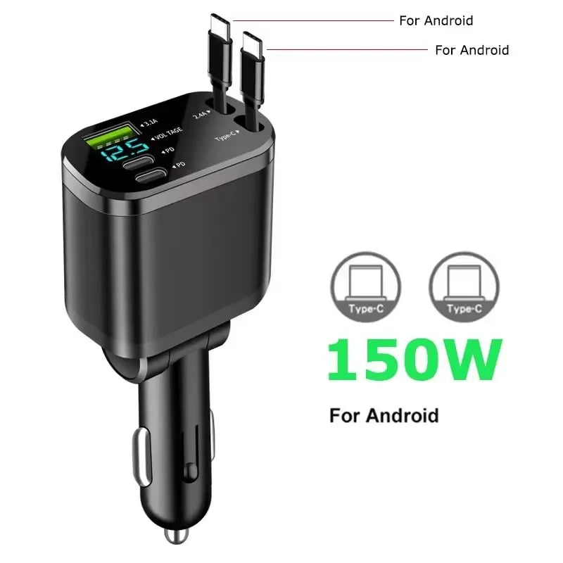 Cargador de Auto Retráctil de 180W con Iluminación Ambiental