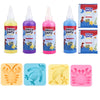 A set of colorful DIY craft kits featuring Aqua Fairy liquid in various bottles and silicone molds for kids