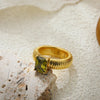 Chunky Gold-Plated Crystal Ring with Geometric Stripes