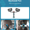 Adjustable car backseat fan featuring dual heads and 360-degree movement for cooling.