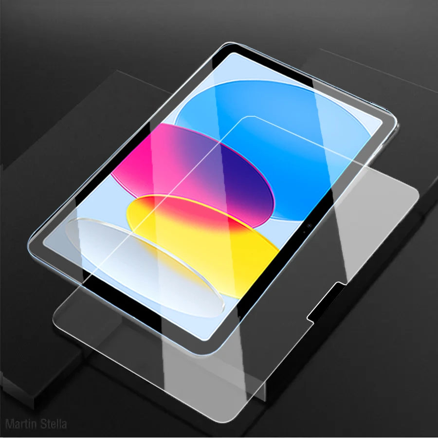 Klares gehärtetes Glas-Display-Schutz für ein iPad mit farbigen Farbverlauf-Designs.