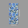 Floral stained glass window film featuring blue and teal roses on a light gray background
