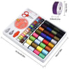 A white storage case containing a kit of 64 colored sewing threads and scissors.