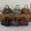 Vintage Croc-Embossed Mini Boston Bag with Dual Straps