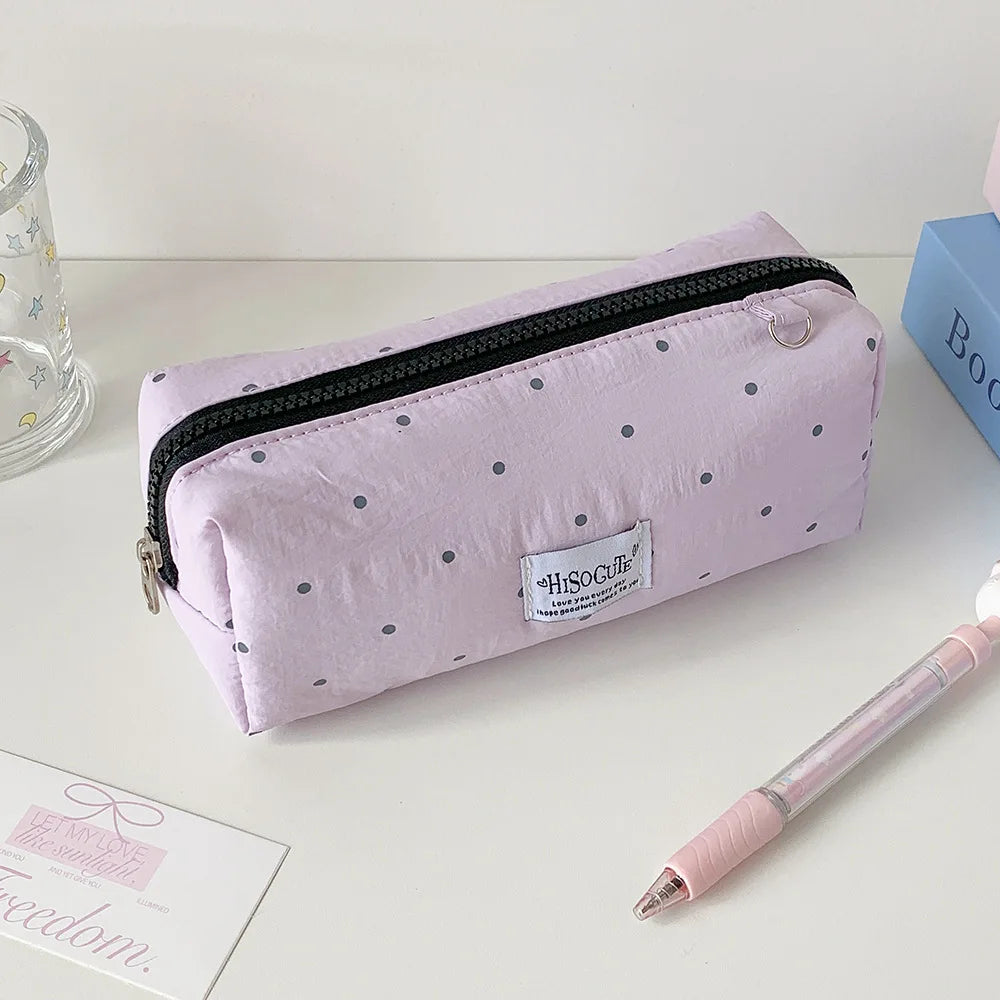 Korean Style Polka Dot Pencil Case – Spacious Storage for Students & Makeup