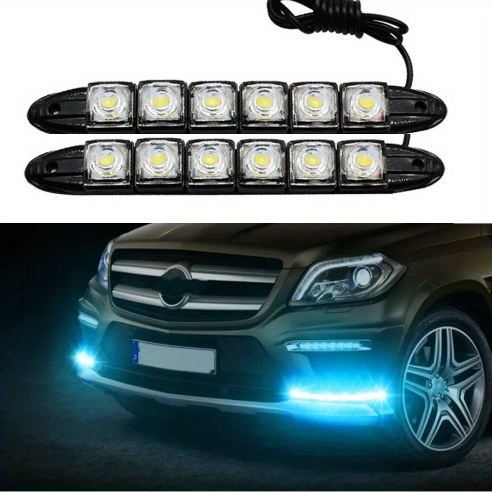 Universal Car LED Daytime Running Lights – Flexible 6-SMD Bulbs (White or Ice Blue, DC 12V)