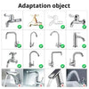A series of images showing different angles and models of a universal faucet water filter with a splash-proof spray head.