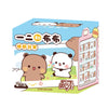 A blind box figurine featuring a brown bear and a white panda, packaged with Japanese text.