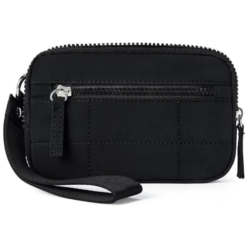 Nylon Quilted Wristlet Wallet with Three Zipper Compartments
