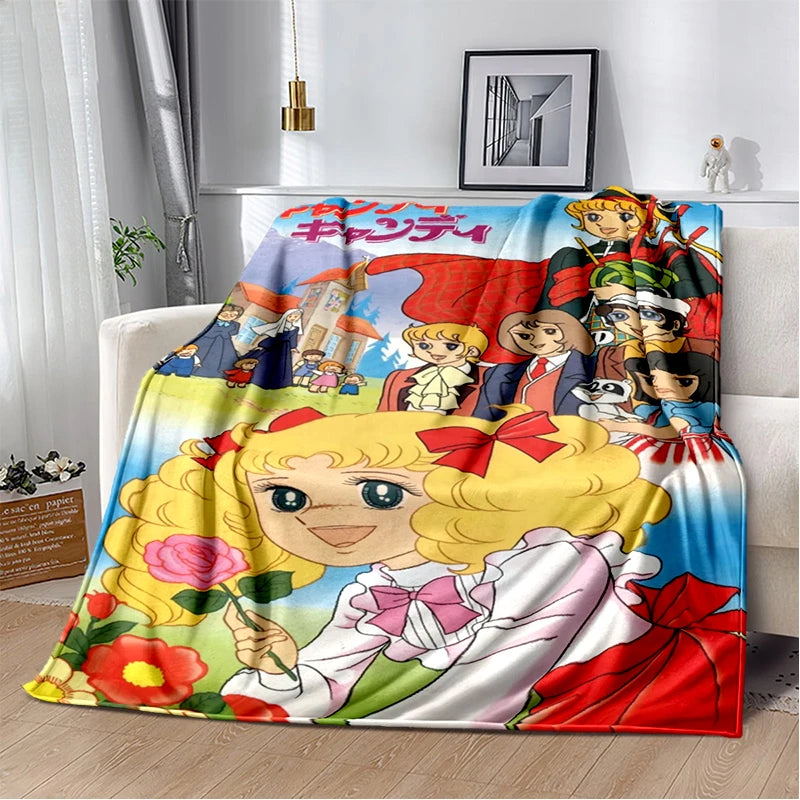 Cartoon Anime Flannel Throw Blanket in Candy Girl Design