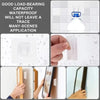 Close-up shots show invisible double-sided adhesive wall hooks being used for various applications like storage and hanging i
