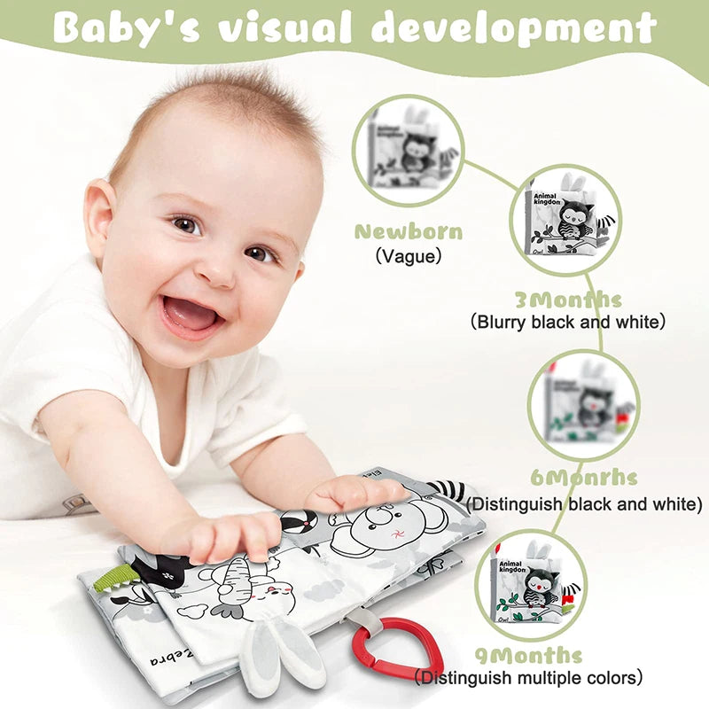 High-Contrast Soft Cloth Book with 3D Touch & Sensory Sounds for Babies 0-12 Months