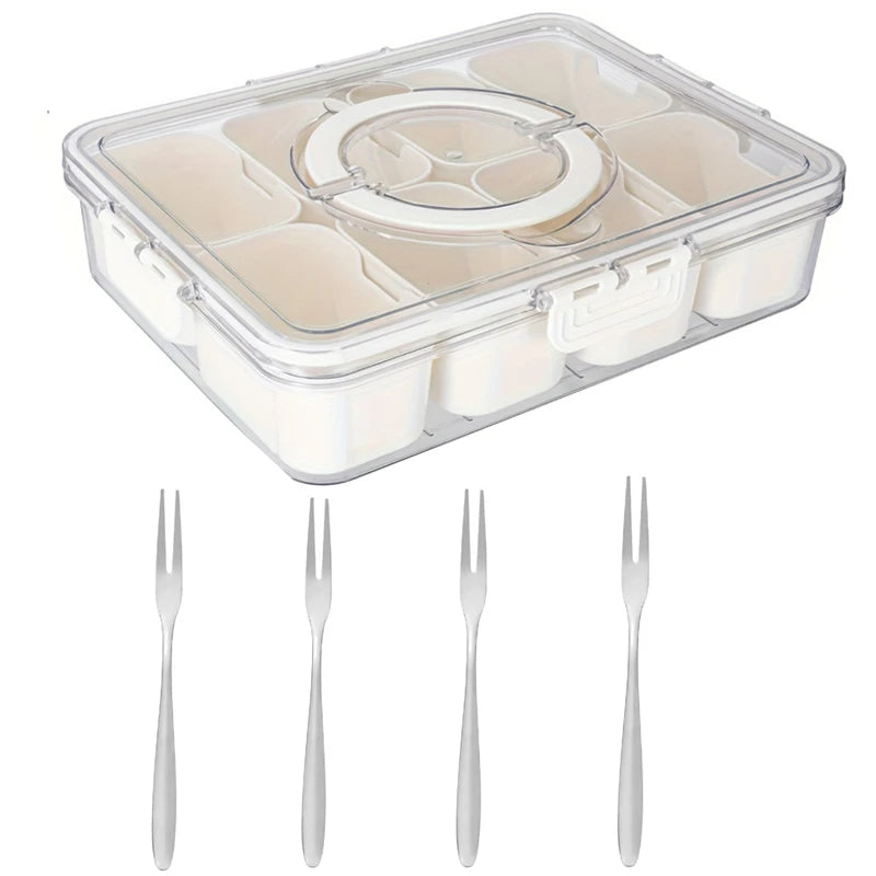 8-Compartment Portable Snack Box with Lid and Handle