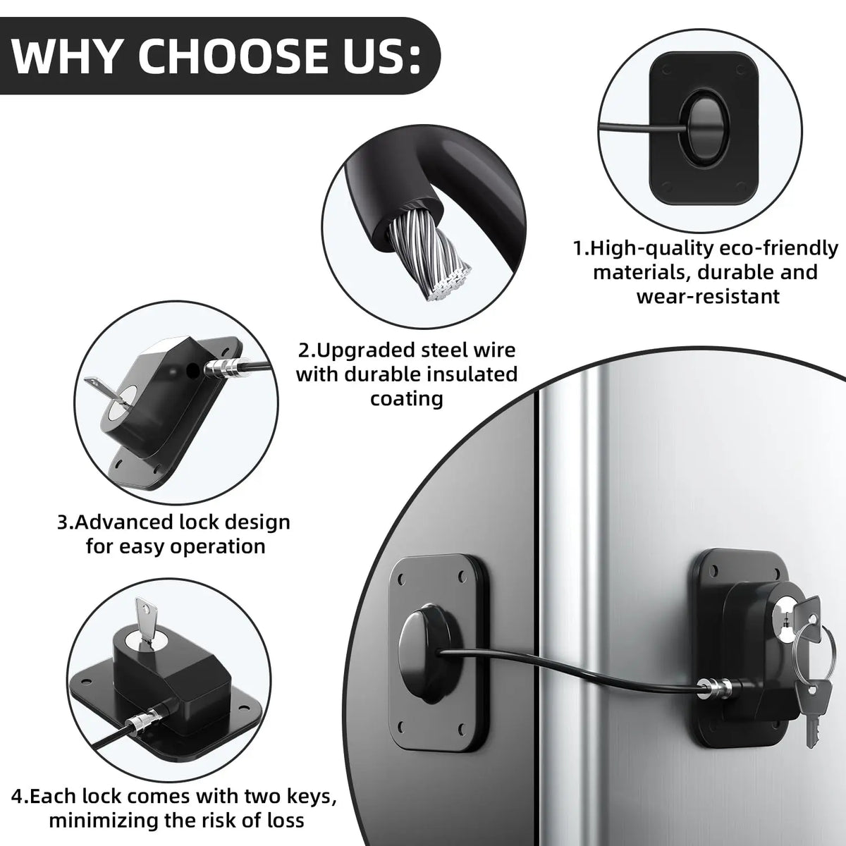 Child Safety Refrigerator Lock with Silicone Wire Protection