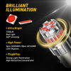 A close-up view of a bright LED illumination light assembly with multiple red lights and a silver housing.