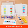 A set of clip game style B wooden bead sorting game featuring test tubes and colored beads.