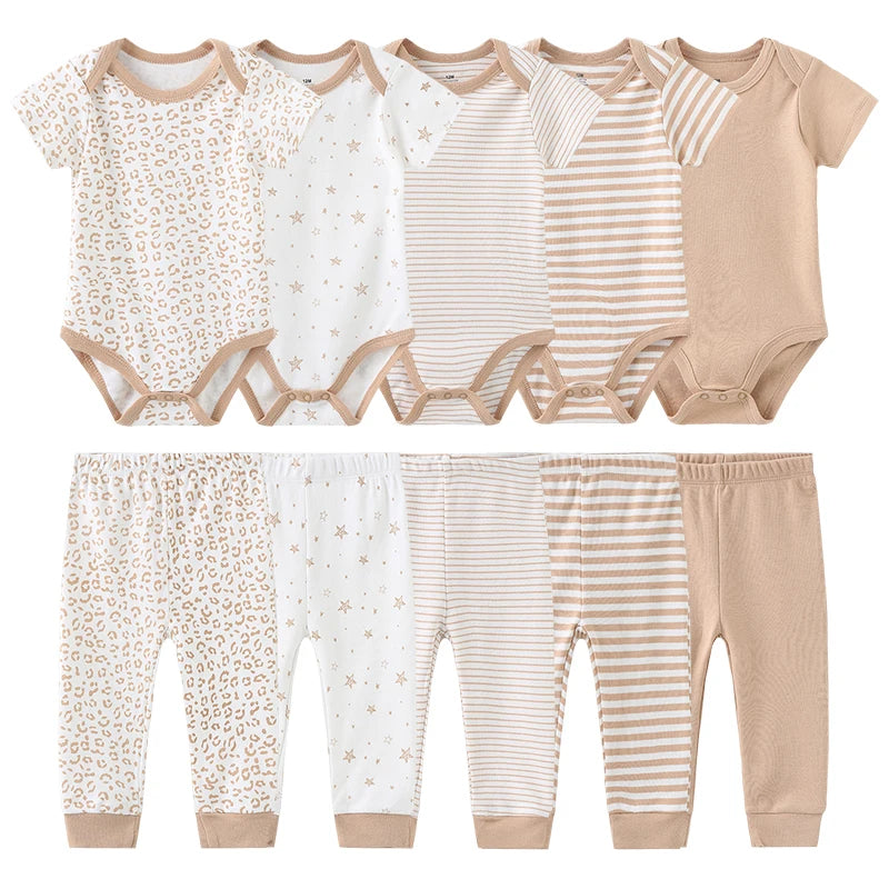 Baby Cotton Bodysuit and Pants Outfit Set (4-Piece)