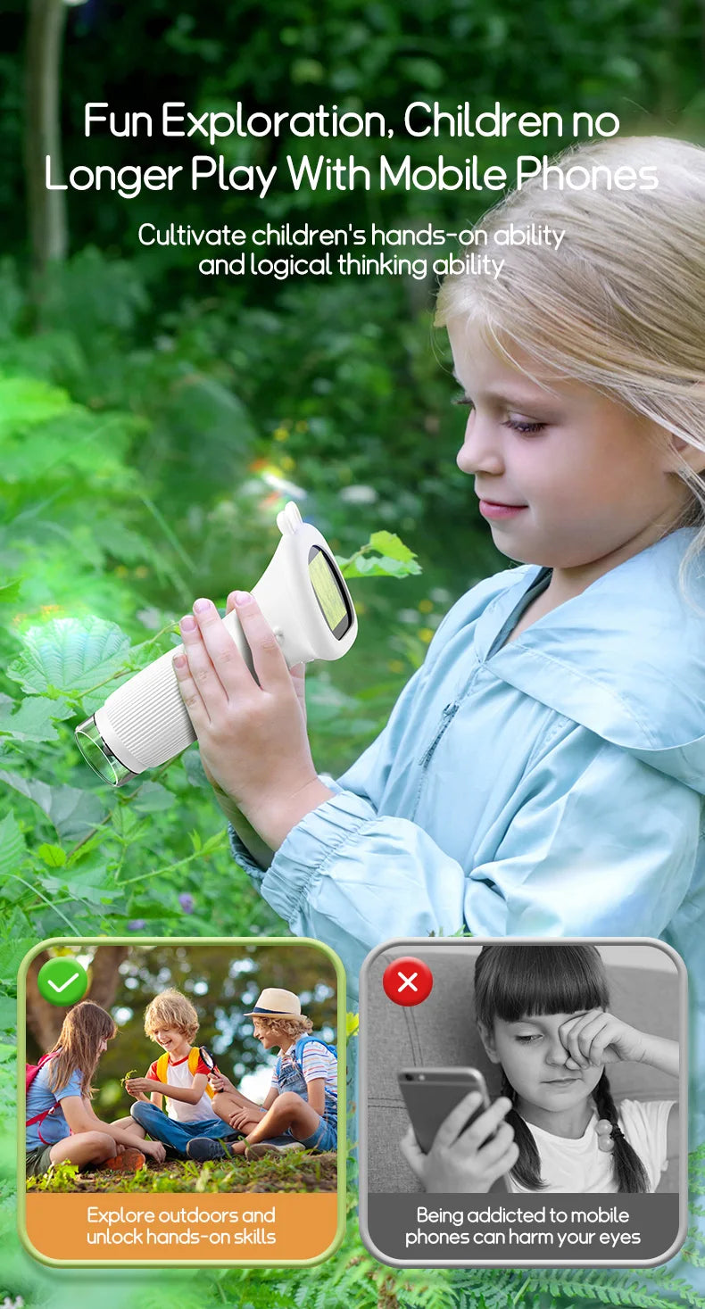 Portable Kids Microscope with 2-Inch IPS Screen and 1000x Zoom