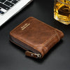 Men's Retro PU Leather Bifold Wallet with Zipper and Coin Pocket