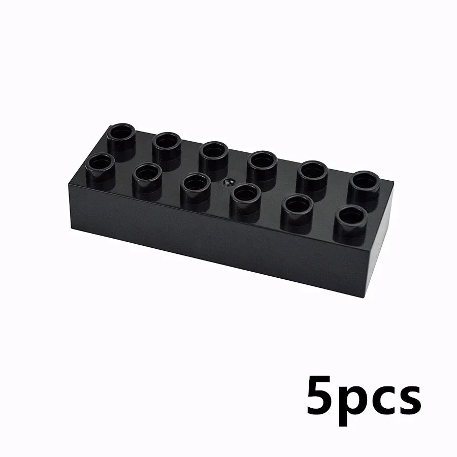 A black set of five large building blocks or connectors arranged in a row.