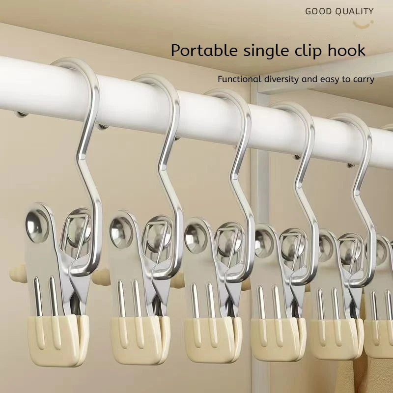 A set of portable single clip hooks made of stainless steel for hanging items.