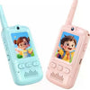 A pink kids video walkie talkie with a camera and a light blue version.