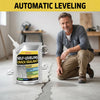 A man demonstrates the use of a self-leveling concrete crack sealant product on a floor.