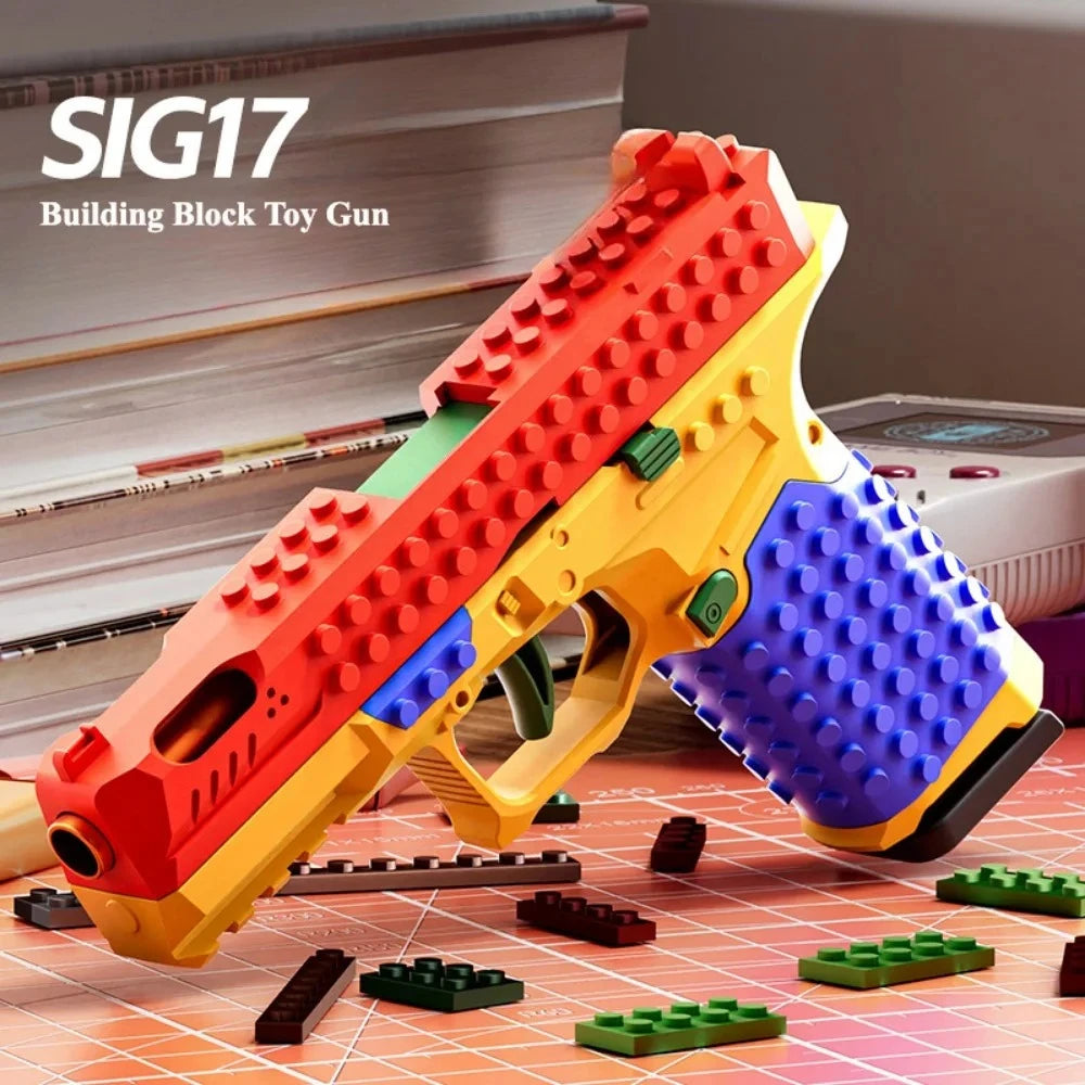 Building Block Toy Gun with Continuous Firing Blowback Action