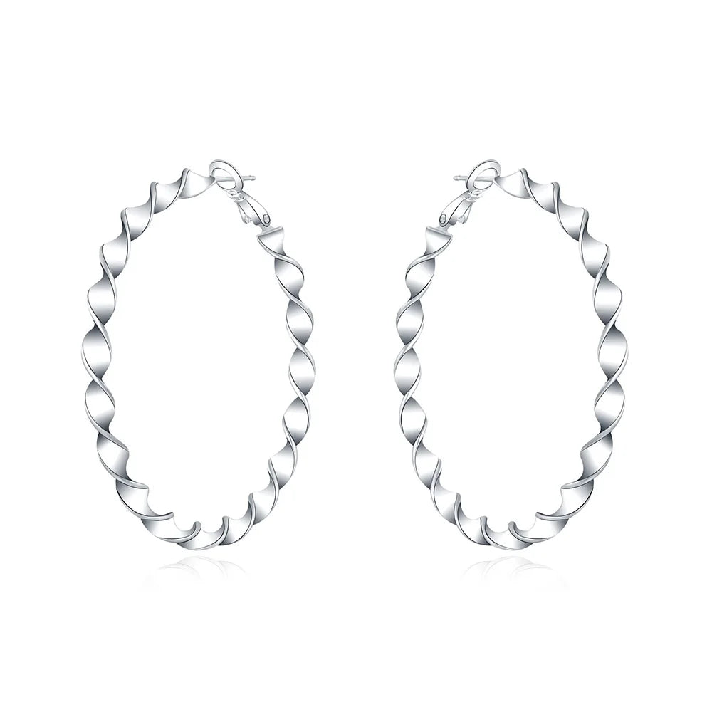 Pair of 925 sterling silver twisted rope hoop earrings