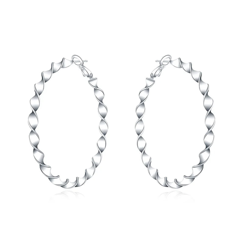 925 Sterling Silver Twisted Rope Hoop Earrings