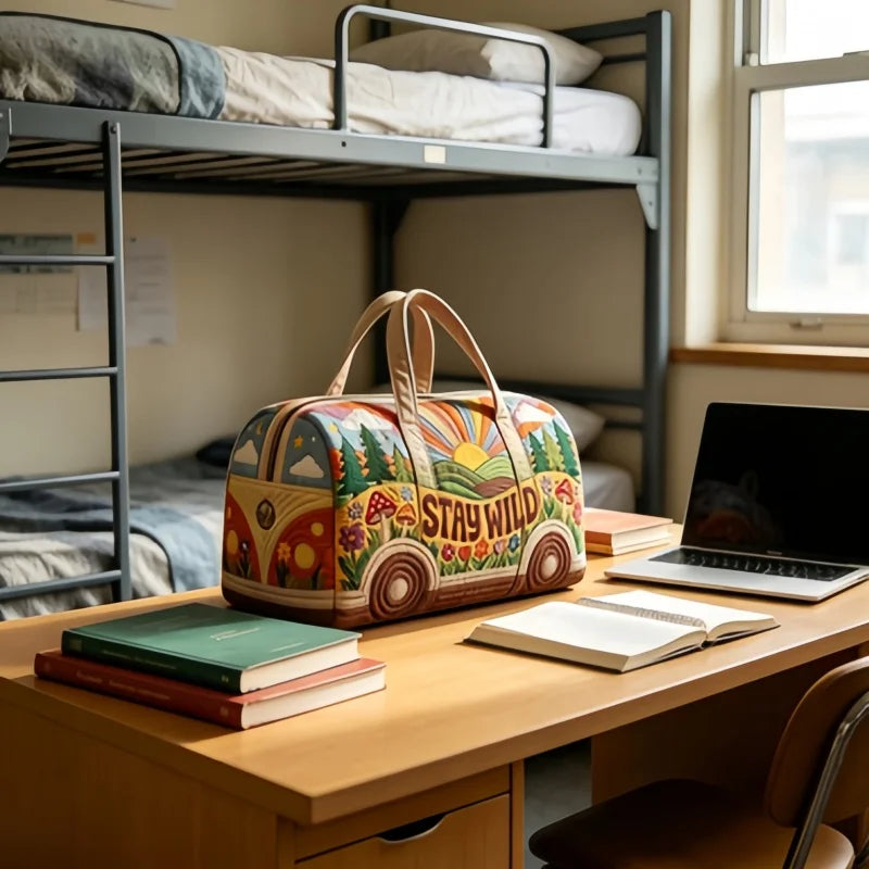 Vintage Van Print Quilted Duffle Bag