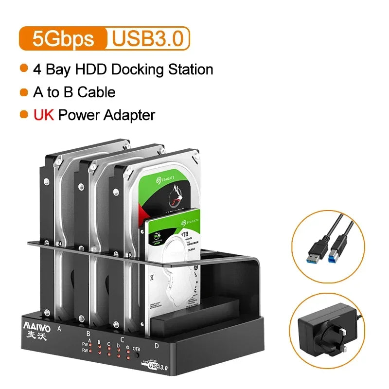 4-Bay USB 3.0 Hard Drive Docking Station for 2.5/3.5" SATA HDD & SSD