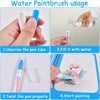 Instructions for using a water paint brush pen to draw in a reusable drawing book.