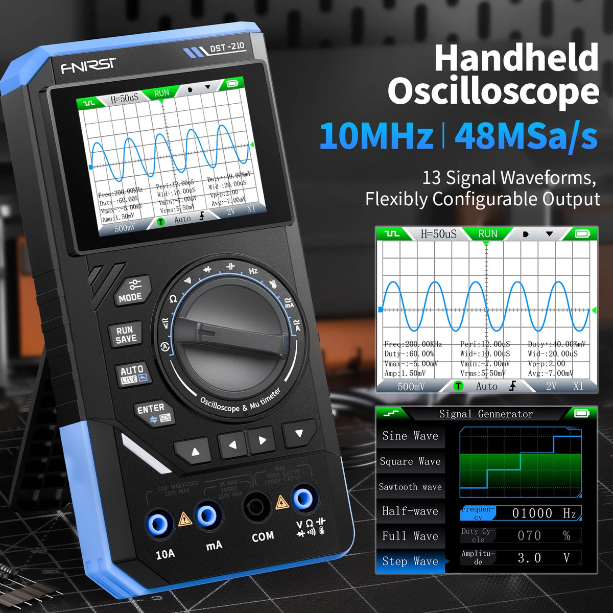 3-in-1 Digital Multimeter, Oscilloscope, and Signal Generator