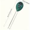 A green 3-in-1 meter with a probe used to measure soil moisture, pH, and light for plants.