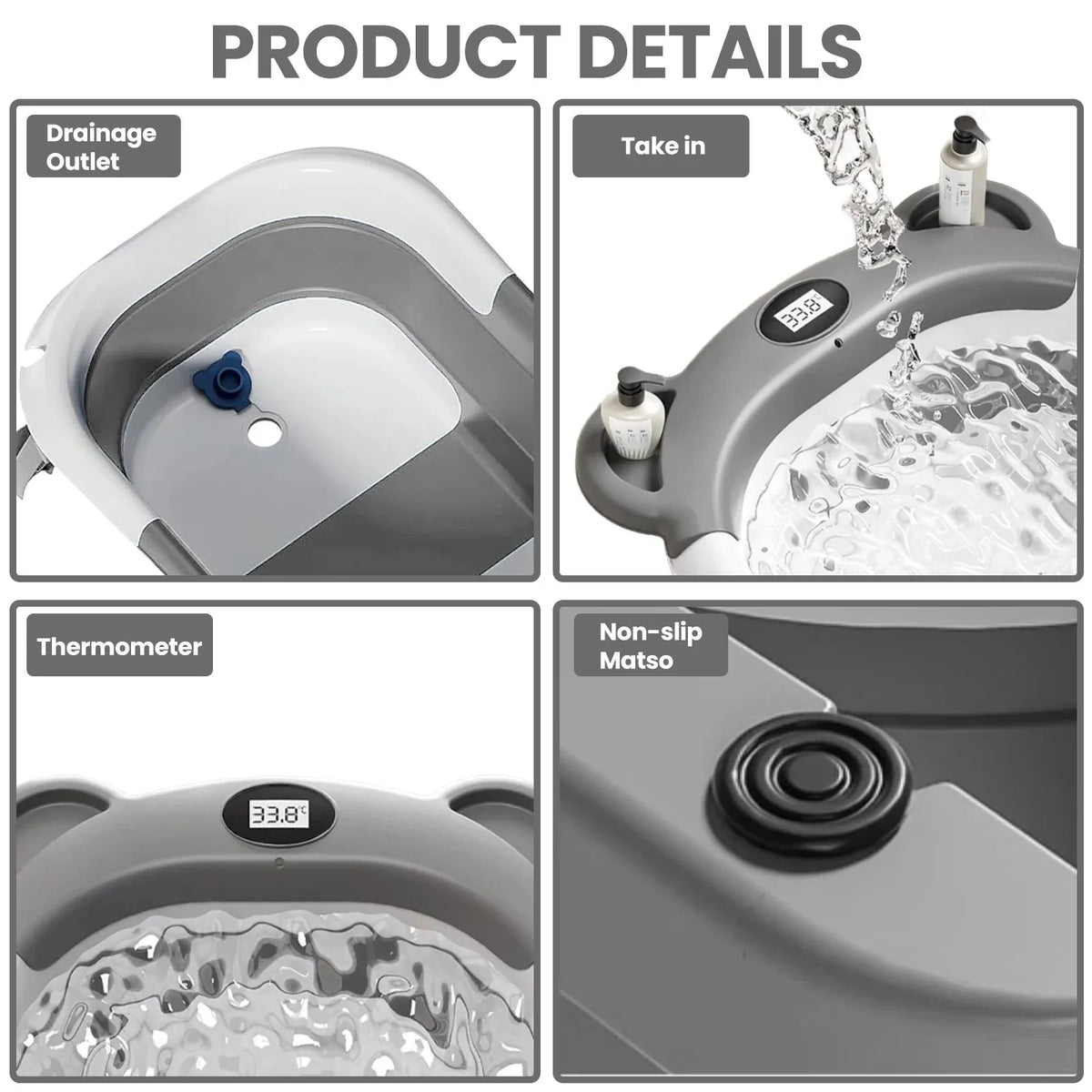 Collapsible Baby Bathtub with Thermometer and Floating Cushion
