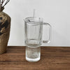 600ml Ribbed Glass Cup with Handle, Lid and Straw – Transparent