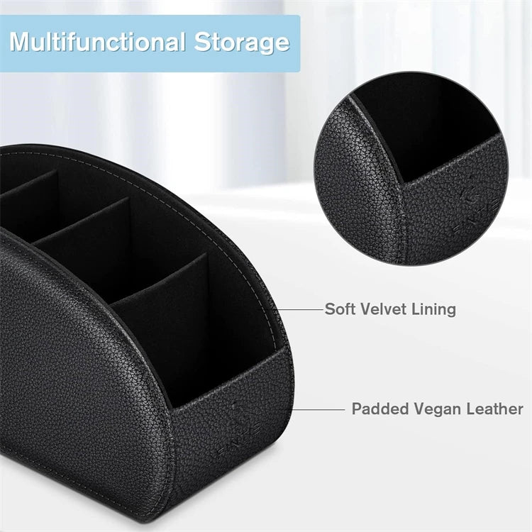 PU Leather Remote Control Organizer with 5 Compartments